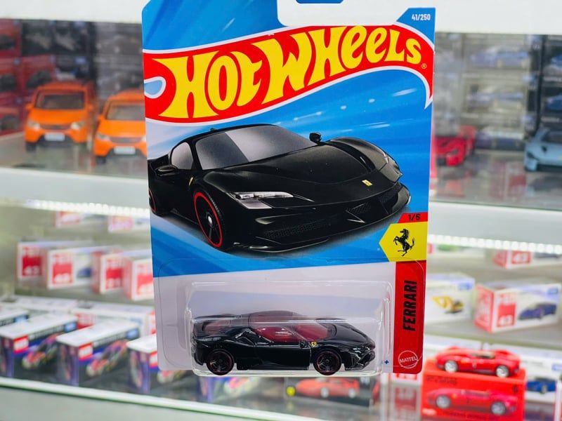  Mô hình xe Ferrari SF90 Stradale black Hot Wheels kim loại có bản quyền chính hãng tỉ lệ 1:64 C4982-FE 