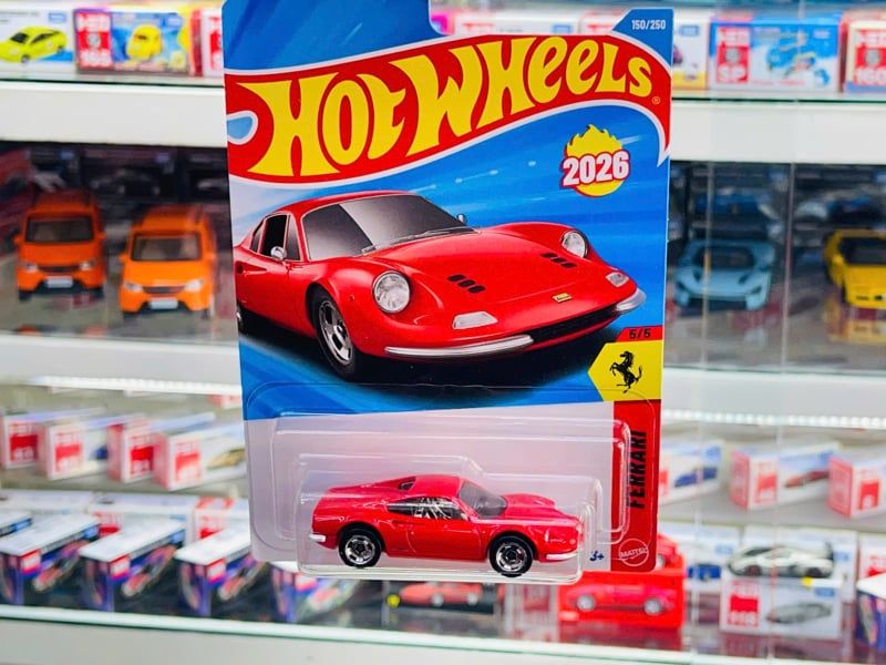  Mô hình xe Ferrari Dino 206 GT Hot Wheels kim loại có bản quyền chính hãng tỉ lệ 1:64 C4982-FE 