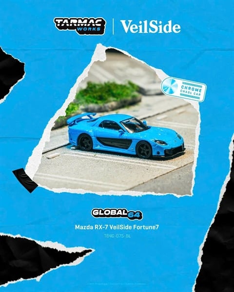  Mô hình xe Mazda RX-7 VeilSide Fortune7 Blue tỉ lệ 1:64 Tarmac T64G-075-BL 