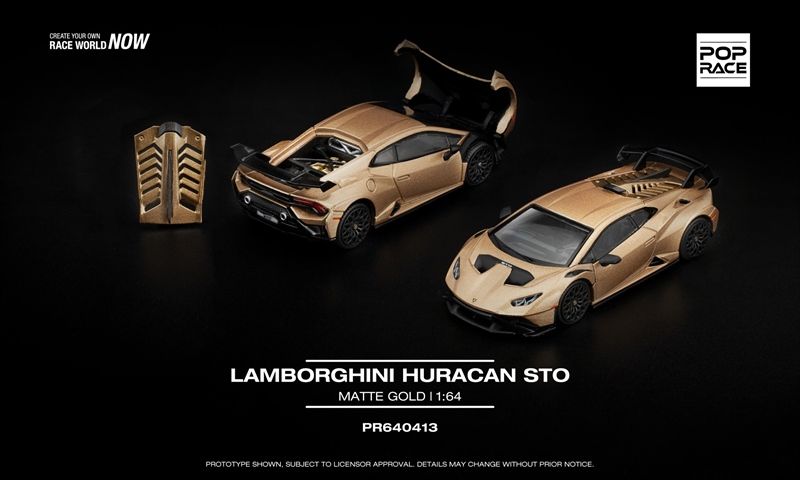  Mô hình xe Lamborghini Huracan STO matte gold mở được nắp máy - capo tỉ lệ 1:64 Poprace PR640413 