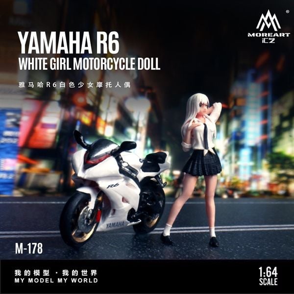  Mô hình nhân vật figure và xe Yamaha YZF R6 White Girl Motorcycle Doll Simulation Resin tỉ lệ 1:64 MoreArt MO222178 