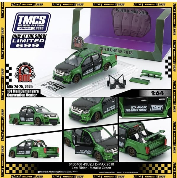  Mô hình xe Isuzu D-Max 2018 - Low Rider Metalic Green -RHD (Malaysia Excluisive) limited 699pcs tỉ lệ 1:64 BMC modelTMCS2025 
