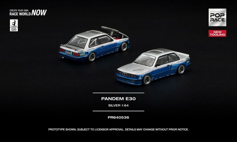  Mô hình xe BMW Pandem E30 Silver tỉ lệ 1:64 Pop Race PR640536 