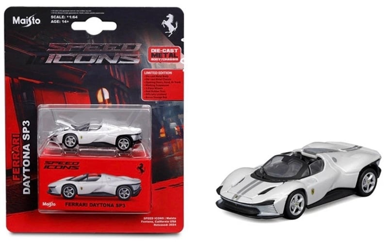  Mô hình xe Ferrari Daytona Sp3 white - Speed Icon bản card tỉ lệ 1:64 Maisto 15710 