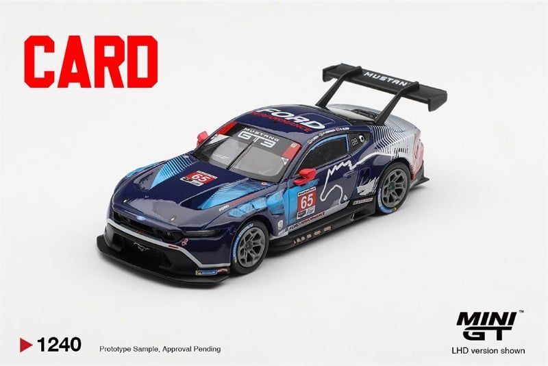  Mô hình xe Ford Mustang GT3 #65 Ford Multimatic Motorsports 2025 IMSA Daytona 24 Hrs Winner bản card tỉ lệ 1:64 MiniGT MGT01240 - NO CHASE 