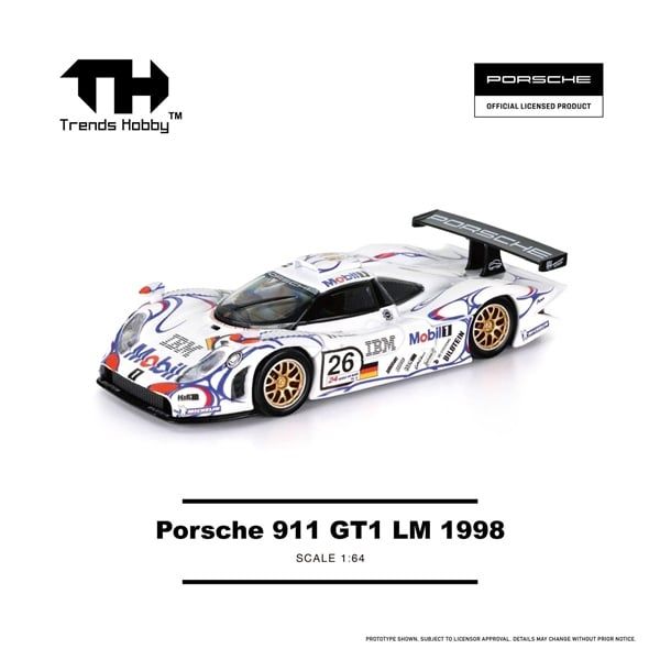  Mô hình xe Porsche 911 GT1 LM 1998 24 Hours of Le Mans mở được nắp máy tỉ lệ 1:64 Trendy Hobby TH 241085 