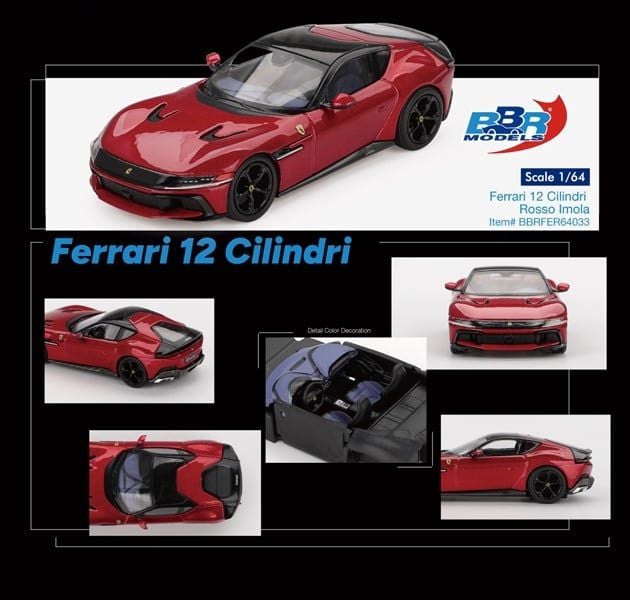  Mô hình xe Ferrari 12 Cilindri Rosso Imola tỉ lệ 1:64 BBR BBRFER64033 