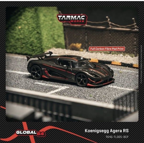  Mô hình xe ô tô Koenigsegg Agera RS, Black Carbon Fiber / Red Accents tỉ lệ 1:64 Tarmac Works T64G-TL005-BCF 
