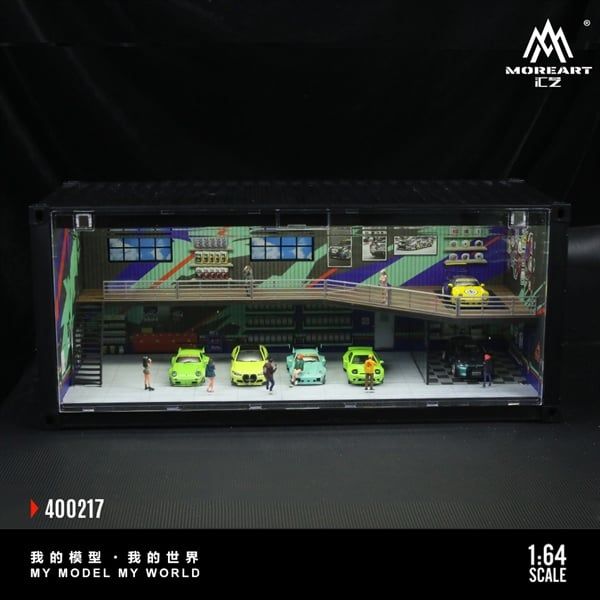  Hộp trưng bày container mô phỏng Repair shop HKS model có tầng - có đèn 38.7x16x16.5cm tỉ lệ 1:64 MoreArt MO400217 