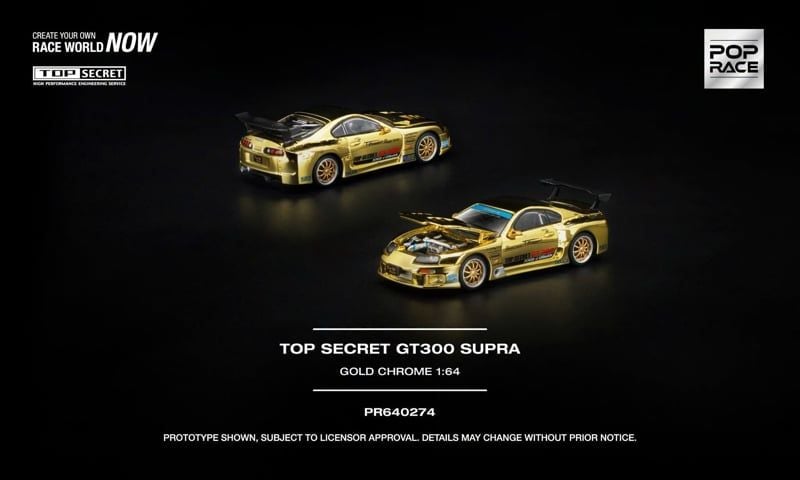  Mô hình xe Toyota GT300 Supra Gold Chrome Top Secret tỉ lệ 1:64 Pop Race PR640274 