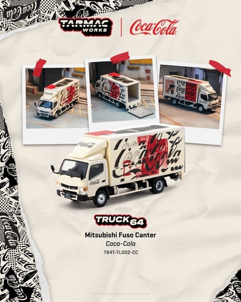  Mô hình xe tải thùng Mitsubishi Fuso Canter COCA- COLA tỉ lệ 1:64 Tarmac Works T64T-TL002-CC 