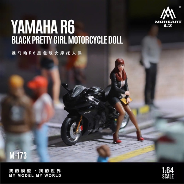  Mô hình nhân vật set xe và figure Yamaha R6 Black Pretty Girl Motorcycle Doll tỉ lệ 1:64 MoreArt MO222173 