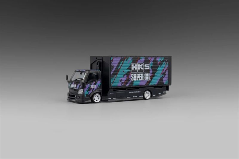  Mô hình xe tải kéo thùng - chở xe H300 Custom truck HKS Livery black mở được thùng tỉ lệ 1:64 Micro Turbo MT6404B7 