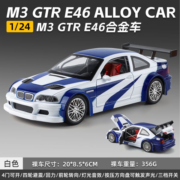  Mô hình xe BMW M3 GTR E46 full open - có đèn - âm thanh tỉ lệ 1:24 JCJ24452 Alloy Model OT24128 