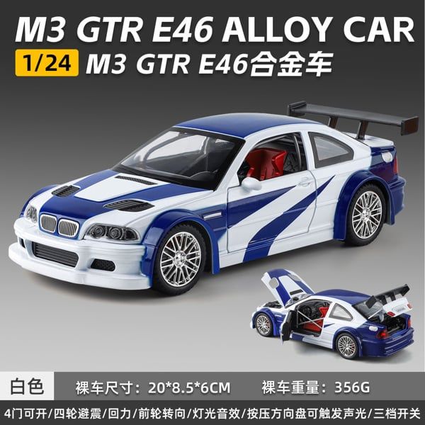  Mô hình xe BMW M3 GTR E46 full open - có đèn - âm thanh tỉ lệ 1:24 JCJ24452 Alloy Model OT24128 