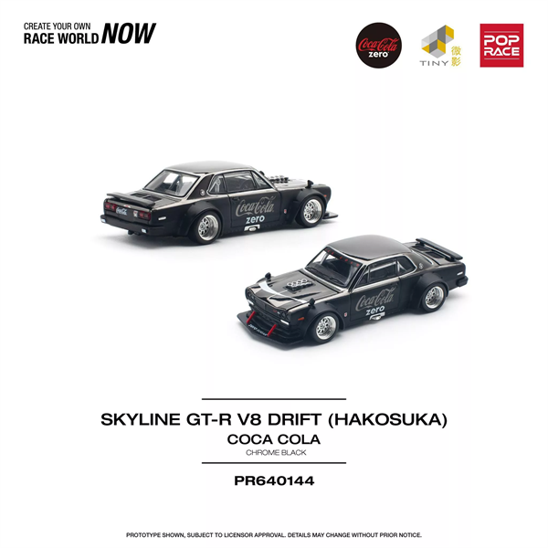  [Hàng Loose] Mô hình xe ô tô Nissan Skyline GT-R V8 Drift (Hakosuka) Coca Cola Zero Black Chrome tỉ lệ 1:64 Pop Race PR640144 