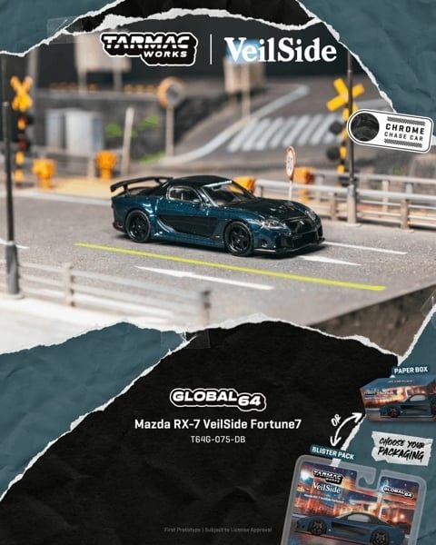  Mô hình xe Mazda RX7 Veilside Fortune7 bản box tỉ lệ 1:64 Tarmac Works T64G-075-DB 