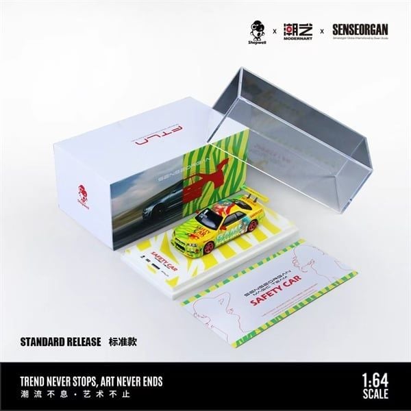  Mô hình xe Nissan GT-R R34 Tribute to Youth Hatsune Miku with chase car silver tỉ lệ 1:64 Modernart MD800505 