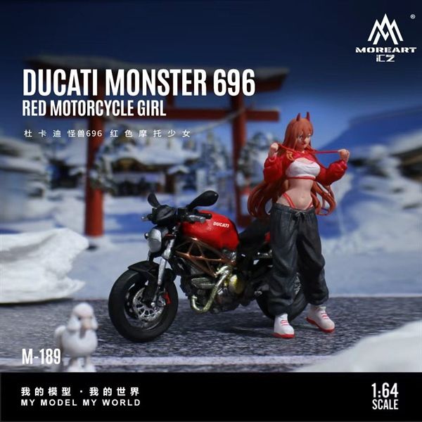  Mô hình nhân vật và mô tô Ducati Monster 696 Red Motorcycle Girl Resin Model tỉ lệ 1:64 MoreArt MO222189 