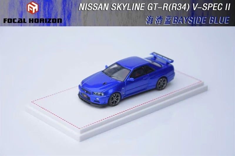  Mô hình xe Nissan Skyline GT-R R34 V-SPEC-II blue mở capo tỉ lệ 1:64 Focal Horizon OT64506 