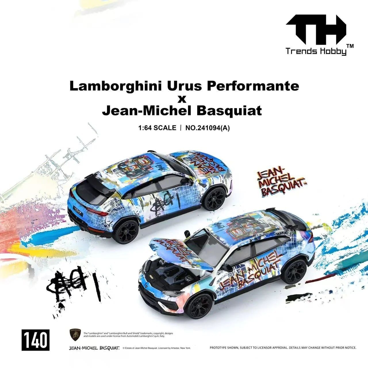  Mô hình xe Lamborghini Urus Performante X Jean-Michel Basquiat Matt white card tỉ lệ 1:64 trends Hobby 241094 