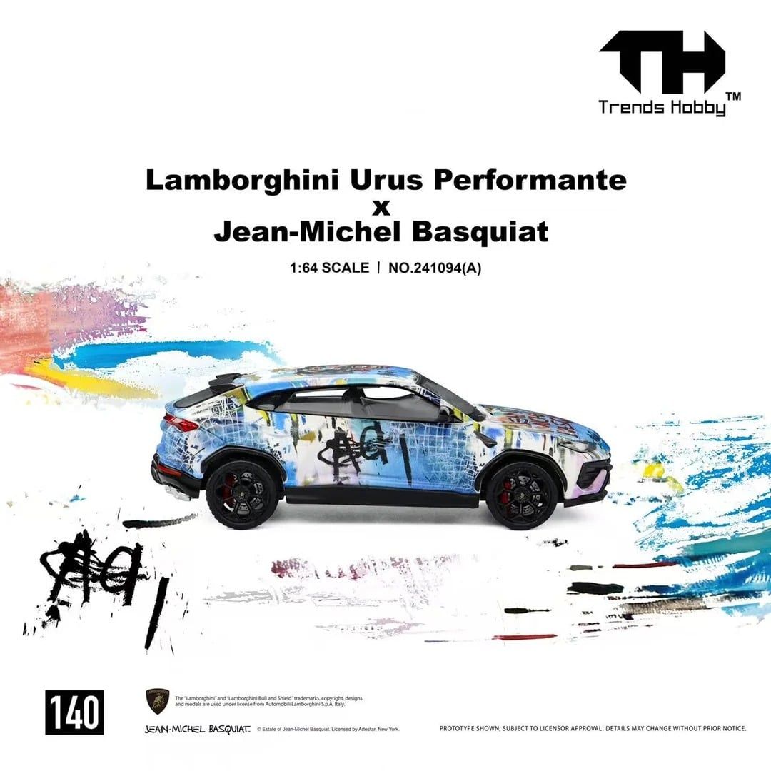  Mô hình xe Lamborghini Urus Performante X Jean-Michel Basquiat Matt white card tỉ lệ 1:64 trends Hobby 241094 