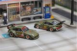  Mô hình xe Porsche RWB993 Rauh-Welt Modified Matt Green 91# Livery tỉ lệ 1:64 Street weapon OT64814 