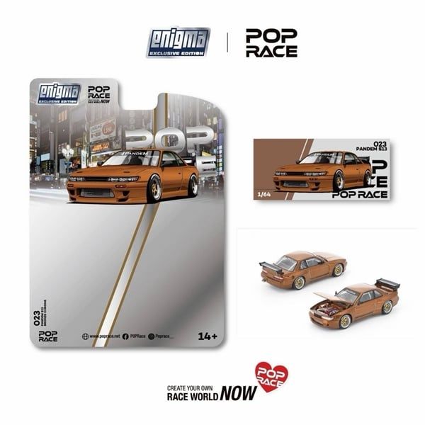  Mô hình xe Pandem S13 Brown Chrome bản card tỉ lệ 1:64 Poprace x Enigma PRE023 