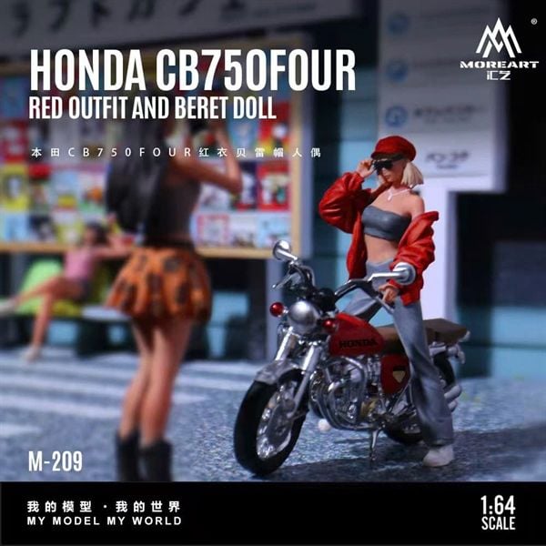  Mô hình nhân vật figure và xe mô tô Honda CB750FOUR Red Beret tỉ lệ 1:64 MoreArt MO222209 