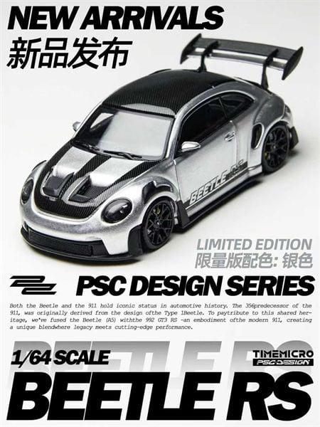  Mô hình xe Beetle RS First Edition Silver tỉ lệ 1:64 TimeMicro × PSC DESIGN TM647902 