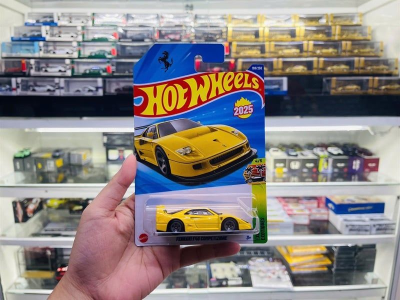  Mô hình xe Ferrari F40 Competizione Yellow Hotwheels kim loại có bản quyền chính hãng tỉ lệ 1:64 C4982-FE 