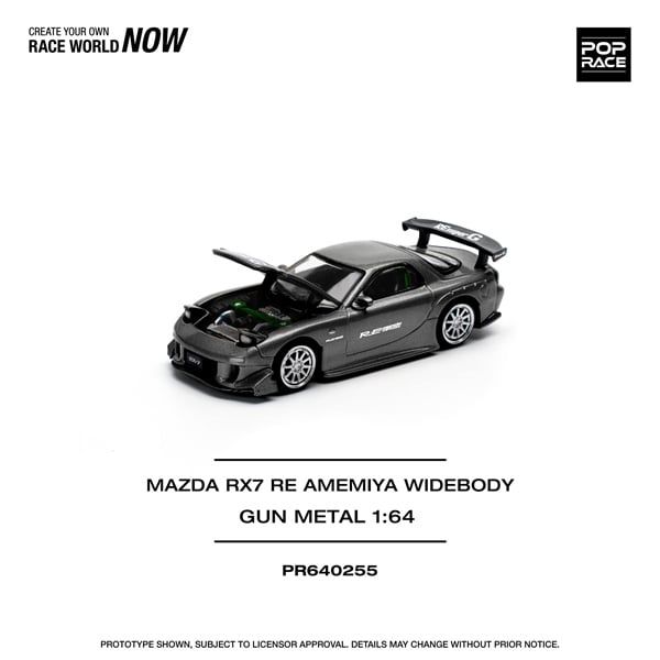  [Hàng Loose] Mô hình xe ô tô Mazda RX-7 Re-Amemiya - Gun metal tỉ lệ 1:64 Pop Race PR640255 