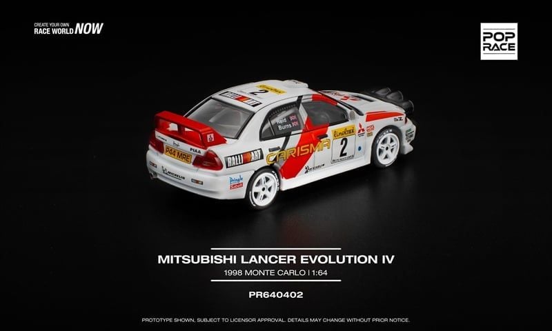  Mô hình xe ô tô Mitsubishi Lancer Evolution IV 1998 - Monte Carlo Rally mở capo tỉ lệ 1:64 Poprace PR640402 