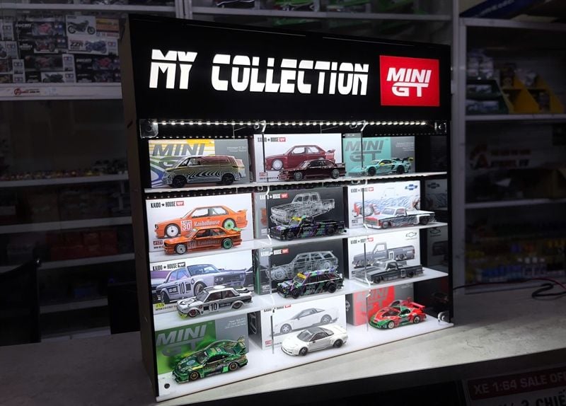  Phụ kiện hộp mica kệ trưng bày 15 ô - có đèn led kích thước 43x10x37 cm cho mô hình xe MiniGT-Kaido House tỉ lệ 1:64 Autono1 MCD_0012 