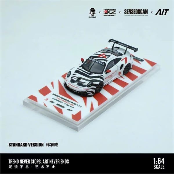  Mô hình xe Porsche 911 CUP Black & White Thorn #7 tỉ lệ 1:64 Modernart x Senseorgan x AIT MD647311 