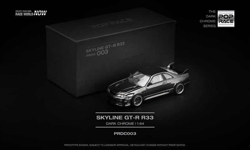 Mô hình xe ô tô Nissan Skyline GTR R33 dark chrome series mở được capo tỉ lệ 1:64 Poprace PRDC003 