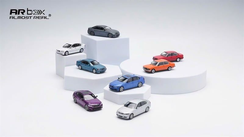  Mô hình xe BMW 3 Series Box Set 50 Years of the BMW 3 Series 7 generations, 8 car set tỉ lệ 1:64 Almost Real OT64576 
