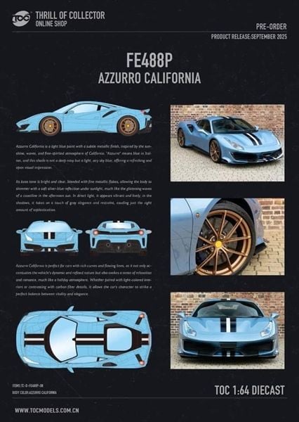  Mô hình xe Ferrari 488 Pista Limited To 1000 pcs tỉ lệ 1:64 TOC model TC-D-FE488P 