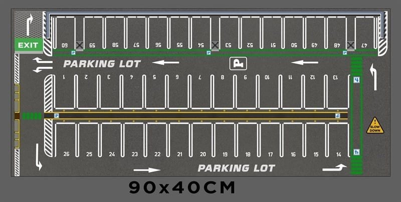  Phụ kiện thảm sa bàn chống trượt mô phỏng diorama bãi đỗ xe/ Parking lot đường xe chạy kích thước 90x40cm cho mô hình xe 1:64 Autono1 PT014 