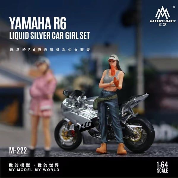  Mô hình xe mô tô Yamaha R6 Liquid Silver Motorcycle Girl Set Resin tỉ lệ 1:64 MoreArt MO222222 