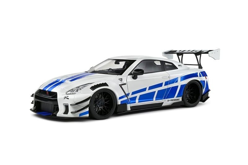  Mô hình xe ô tô Nissan GT-R (R35) LBWK Liberty Walk Body Kit 2.0 White & Blue Stripes 2024 tỉ lệ 1:18 Solido model S1805816 