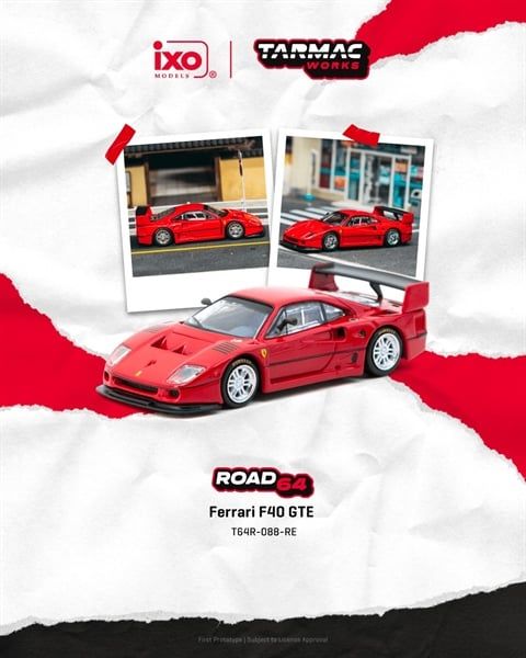  Mô hình xe Ferrari F40 GTE Red tỉ lệ 1:64 Tarmac Works T64R-088-RE 