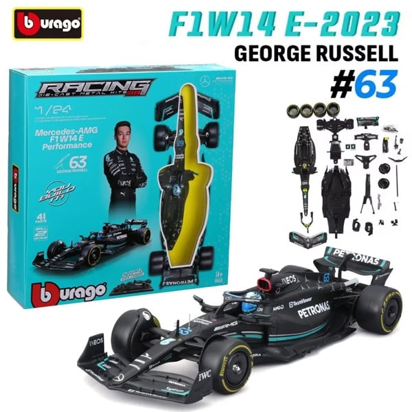  Mô hình xe đua F1 Formula Mercedes Benz Petronas 2023 W14 lắp ghép 44 mảnh 18-28503 tỉ lệ 1:24 Bburago OT24121 