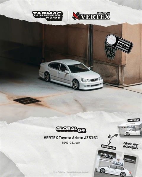  Mô hình xe VERTEX Toyota Aristo JZS161 bản card tỉ lệ 1:64 Tarmac Works T64G-081-WH-B 