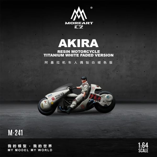  Set mô hình nhân vật figure và xe Akira Motorcycle Figure – Titanium White Faded Edition Resin tỉ lệ 1:64 MoreArt MO222241 