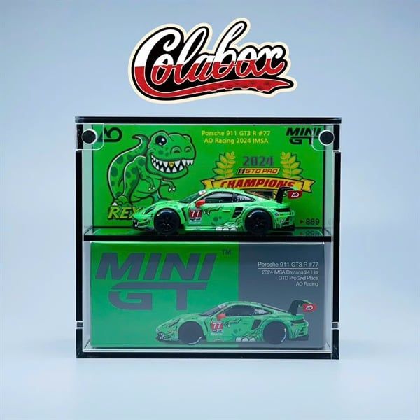  Hộp trưng bày mica cho xe Porsche 911 GT3 Rexy #77 AO racing 2024 IMSA Daytona 24 Hrs GTD MiniGT có khung ảnh tỉ lệ 1:64 Colabox 889 PKC 