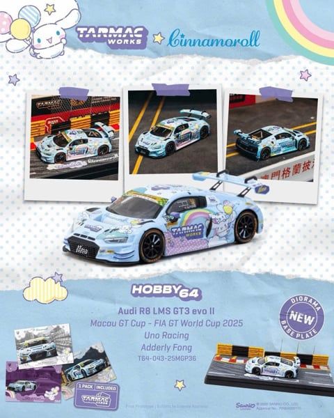 Mô hình xe Audi R8 LMS GT3 evo II – Macau GT Cup FIA GT World Cup 2025 (Uno Racing - Adderly Fong) tỉ lệ 1:64 Tarmac Works T64-043-25MGP36 
