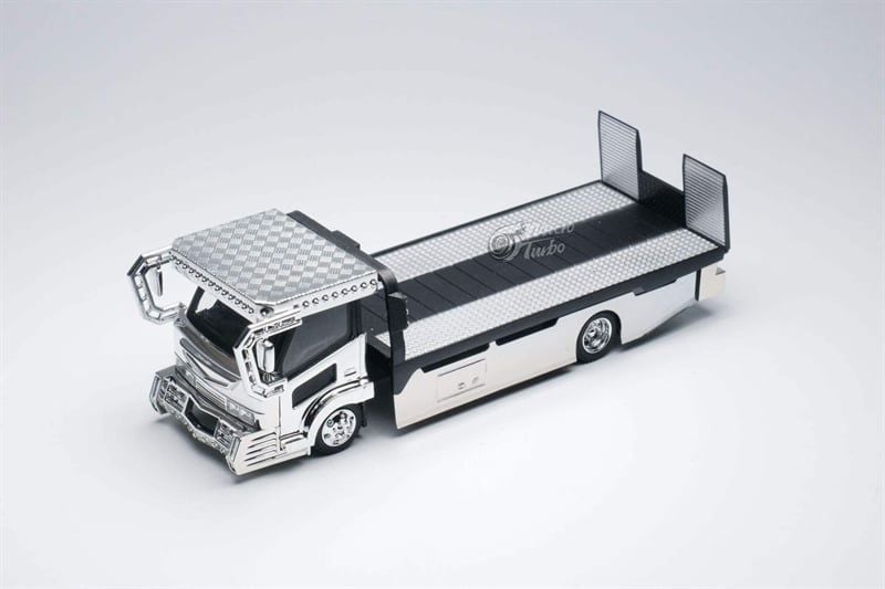  Mô hình xe Isuzu ELF Dekotora Version 2 Custom Flatbed Tow Silver electroplating tỉ lệ 1:64 Micro Turbo MT6405B1 