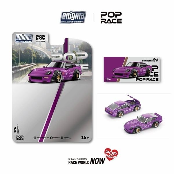  Mô hình xe Pandem 280ZX Purple bản card tỉ lệ 1:64 Poprace x Enigma PRE024 