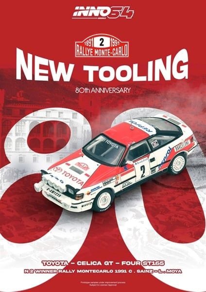  Mô hình xe Toyota Celica Gt-Four (ST165) Winner Rally Monte Carlo 1991 C. Sainz / L. Moya tỉ lệ 1:64 Inno64 IN64-ST165R-91MCW 